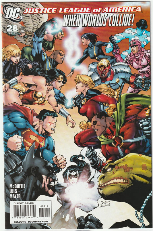 Justice League of America (2006) #28
Forge new alliances in Justice League of America (2006) #28, a collector’s prize brimming with investment upside! Released in December 2008, this issue from McDuffie’s run introduces a JLA-Shadow Cabinet crossover, blending teams in a cosmic crisis. Benes’ art electrifies the page.
Investment Potential & Market Value Highlights: Crossovers like JLA #28 shine in a $17.69 billion market (2025). Mid-grade copies fetch $15-$25, slabs $50-$75+. Its Shadow Cabinet debut boosts