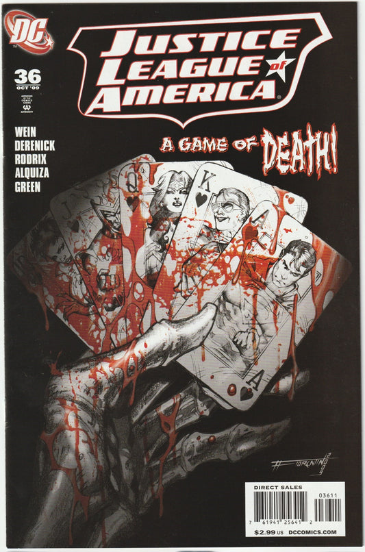 Justice League of America (2006) #36
Hunt the shadows in Justice League of America (2006) #36, a collector’s prize loaded with investment upside! Released in August 2009, this issue pits the League against a resurgent Royal Flush Gang, with McDuffie and Benes blending classic foes with modern flair.
Investment Potential & Market Value Highlights: Villain-centric JLA #36 shines in a $17.69 billion market (2025). Mid-grade copies trade at $12-$22, slabs $40-$65+. Its nostalgic nod fuels demand, with growth as