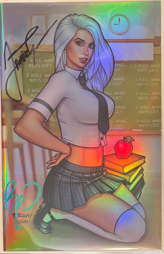 White Widow #5 - I Make Boys Cry Virgin Holo-Foil Kickstarter Edition, 2x Signed by Tyndall & Powell with COA  (Copy B- Green/BLK sigs)