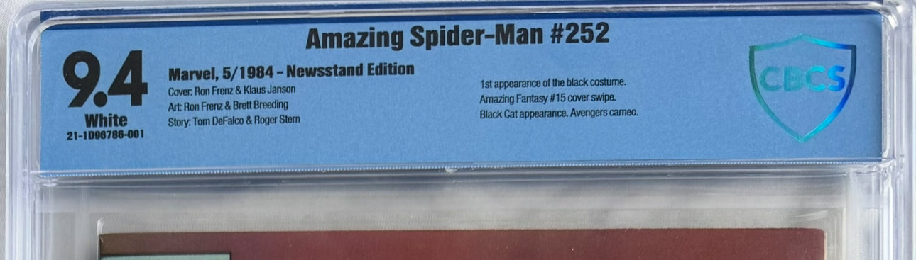 Amazing Spider-Man #252 (Newsstand, CBCS 9.4) – First Black Costume in ASM 1963, ASM 1 Homage, Black Cat, Avengers Cameos