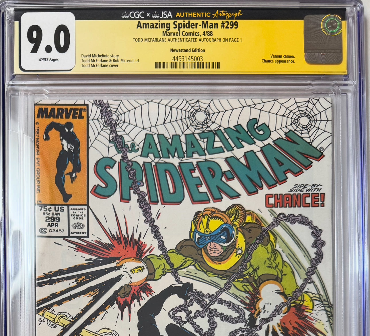 V.I.P. A Bundle – VegasComics.com Exclusive! - $3,445 Value! 500 Blind Bags + Amazing Spider-Man #299 Newsstand Edition CGC 9.0 – White Pages, Signed by Todd McFarlane, First Venom Cameo & First McFarlane Solo ASM Cover