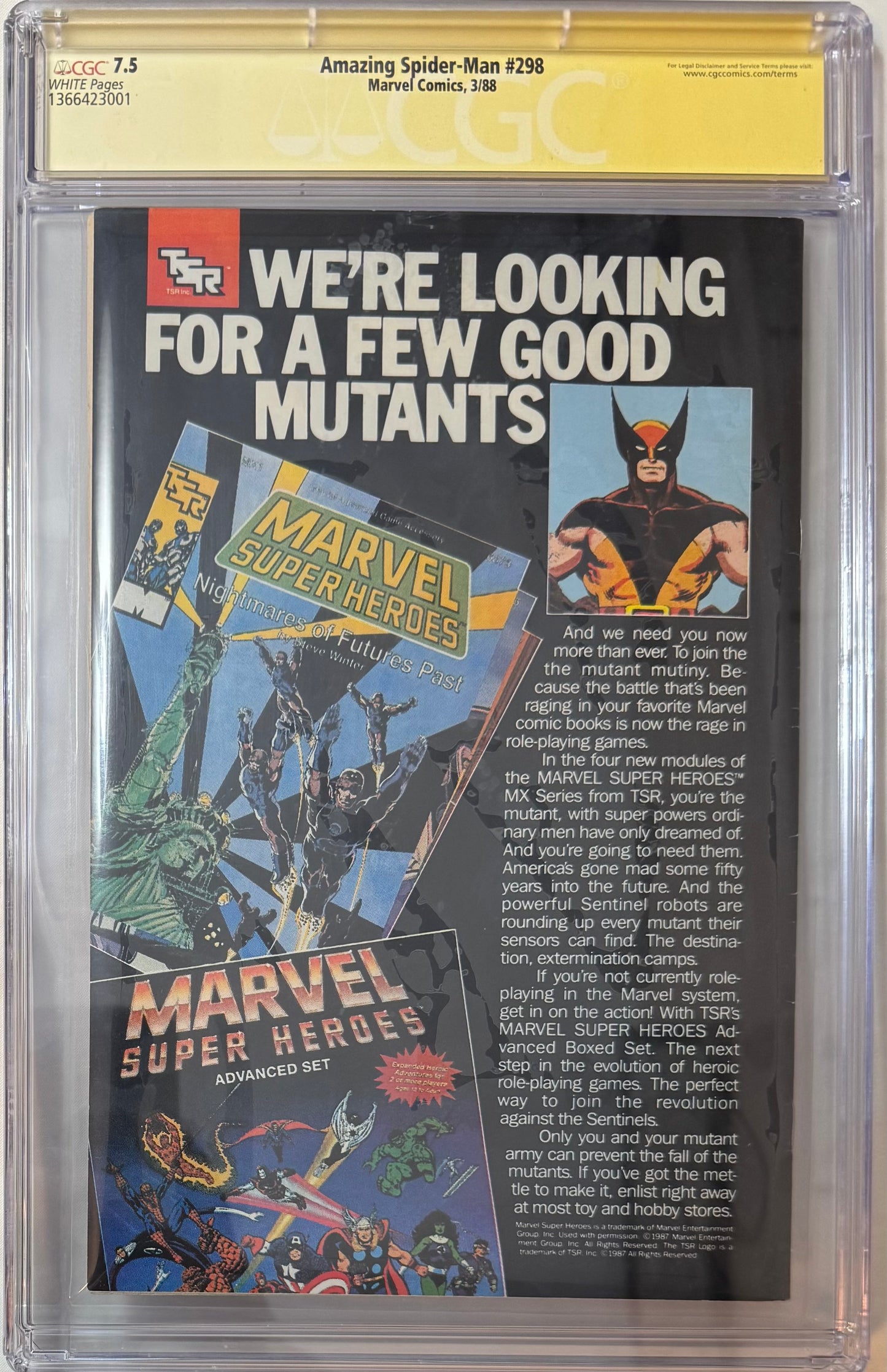 Amazing Spider-Man (1963) #298 - CGC 7.5, White Pages- Signed Stan Lee, Todd McFarlane, David Michelinie (First Todd ASM, First Eddie Brock Appearance)