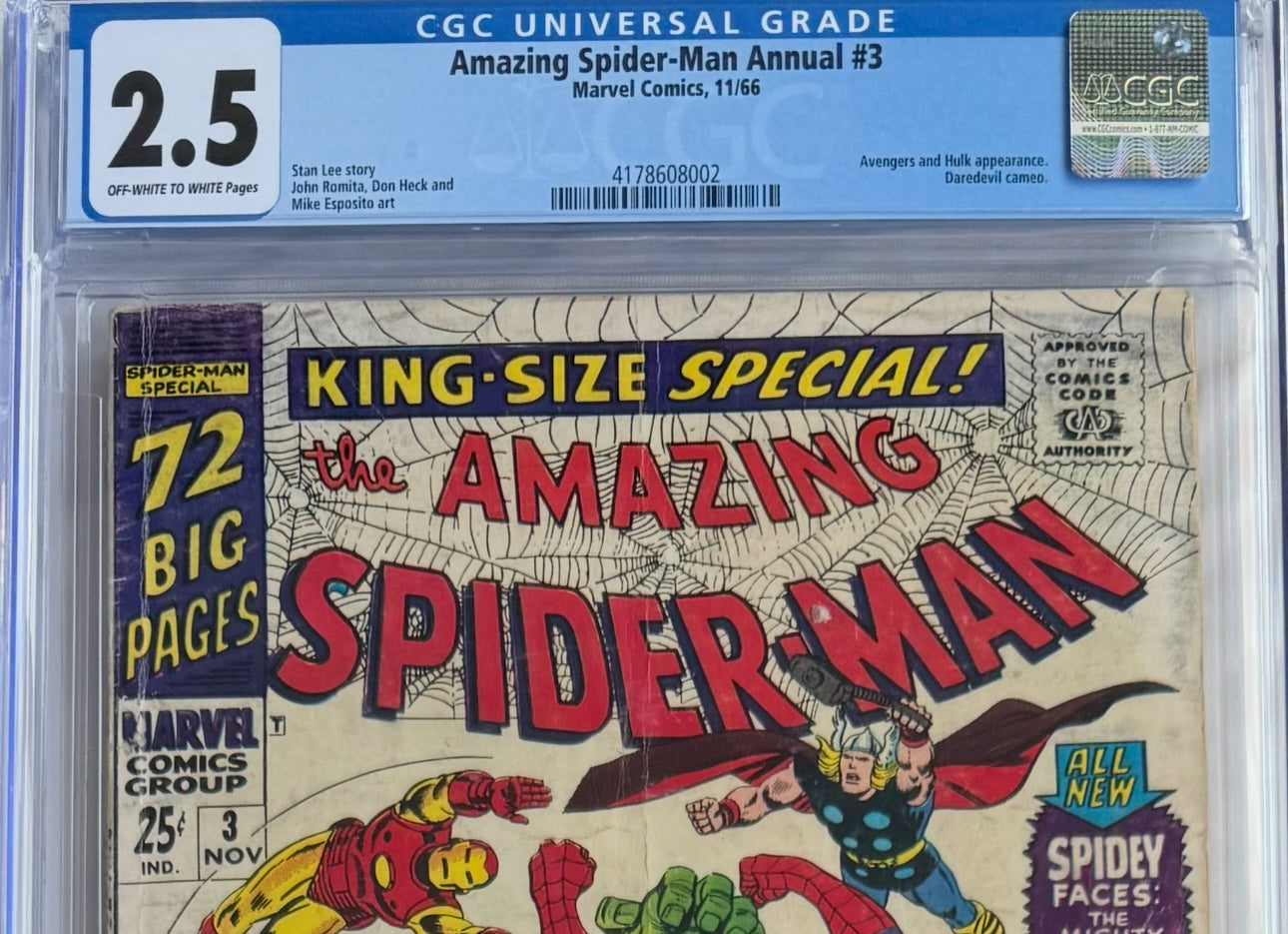 Amazing Spider-Man Annual #3 (CGC 2.5) – Daredevil, Avengers, and Hulk Appearances