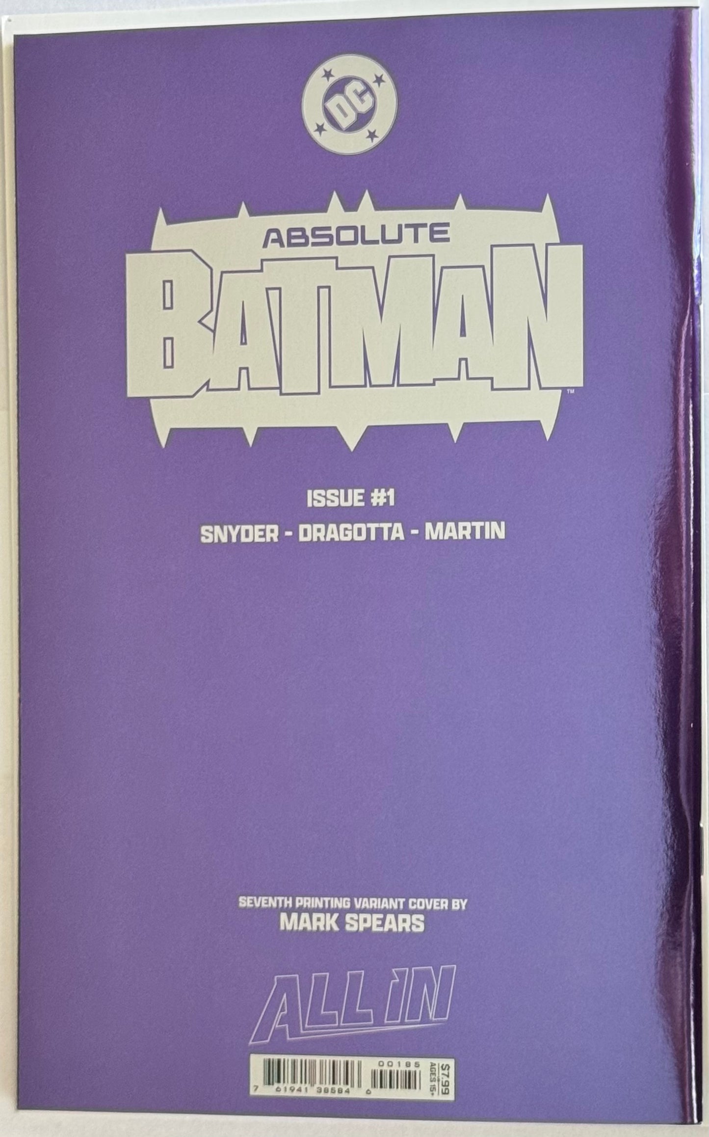 Absolute Batman #1 (2024) 7th Print Mark Spears Virgin Foil Variant Cover (NM/NM+)