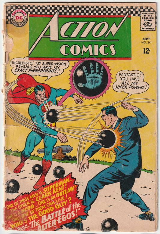 Action Comics #341 "Superman Versus Super Clark Kent!" & "The Four Helpless Heroes"(GD/GD-)