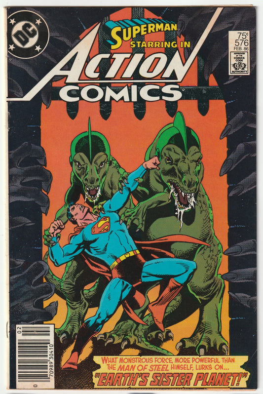 Action Comics #576 "Earth's Sister Planet!" & "The 'Monumental' Menace of Metropolis!" (Newsstand - FN)
