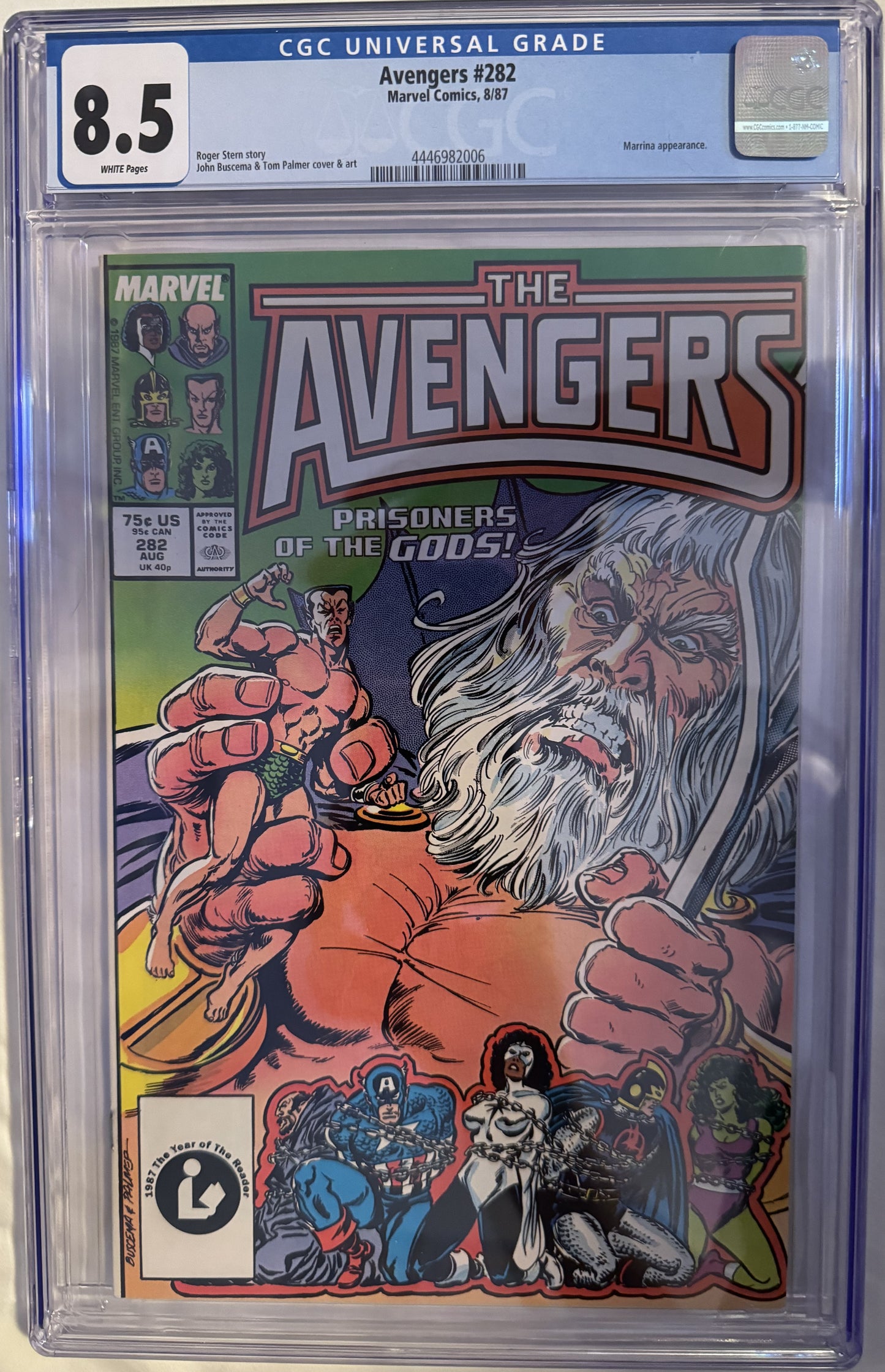 Avengers (1963) #282 – CGC 8.5 White Pages, Marrina Appearance, Sub-Mariner (1987, Marvel Comics)