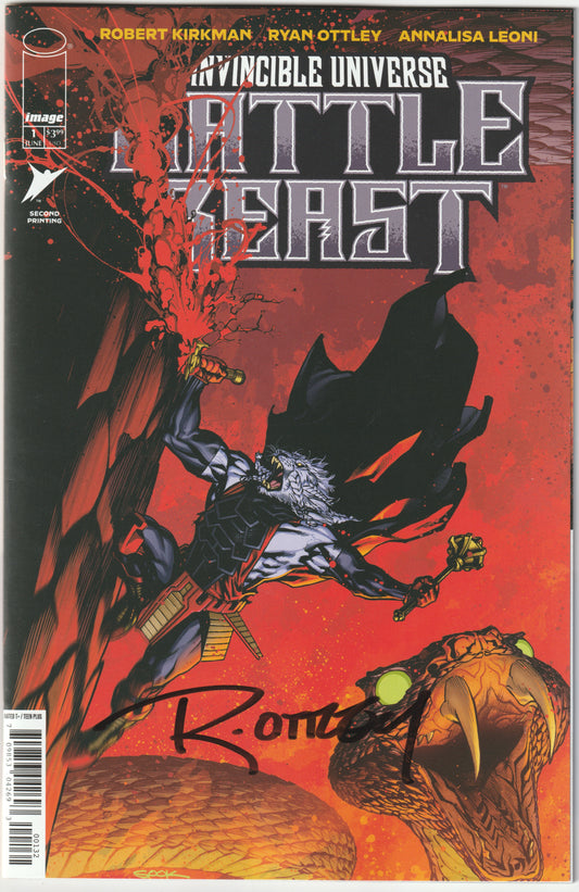 Invincible Universe: Battle Beast #1C – Second Print, Cover C Ryan Sook 1:10 Incentive Variant, Signed by Ryan Ottley (NM/NM+)