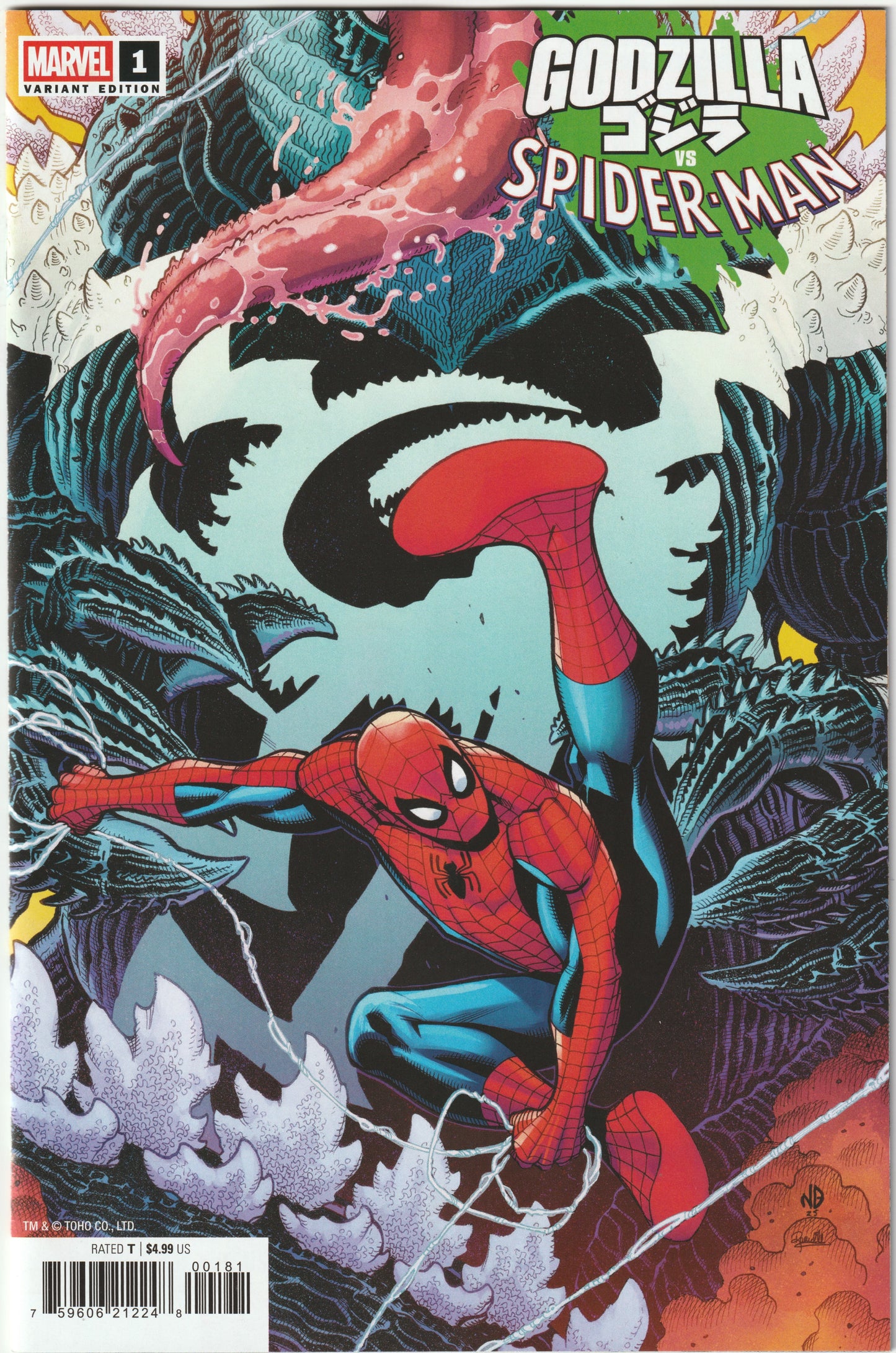 Godzilla vs. Spider-Man #1 - 1st Print - Nick Bradshaw Venomized Godzilla Variant Cover – Marvel Comics 2025 (NM)