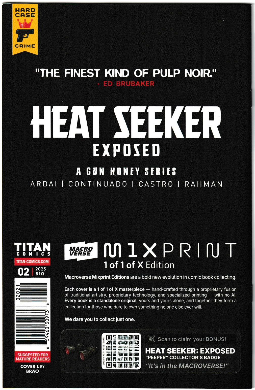 Heat Seeker: Exposed – A Gun Honey Series #2 (of 4) Cover L Brao Unique Outfit Virgin Variant (Titan Comics, 2025) NM/NM+ (Black Variant)