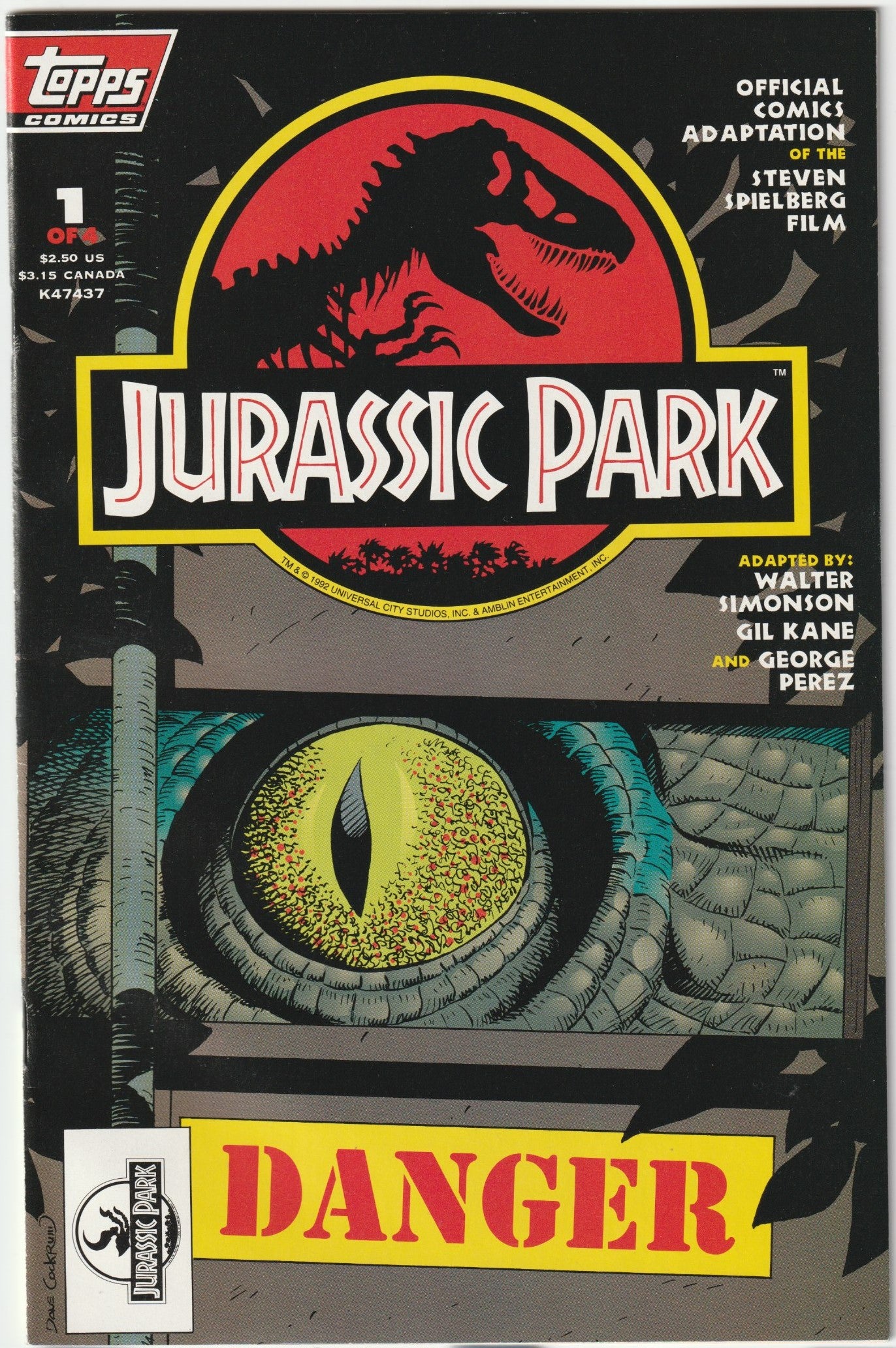 Jurassic Park #1 of 4 1993 Topps Comics Cockrum Cover Variant