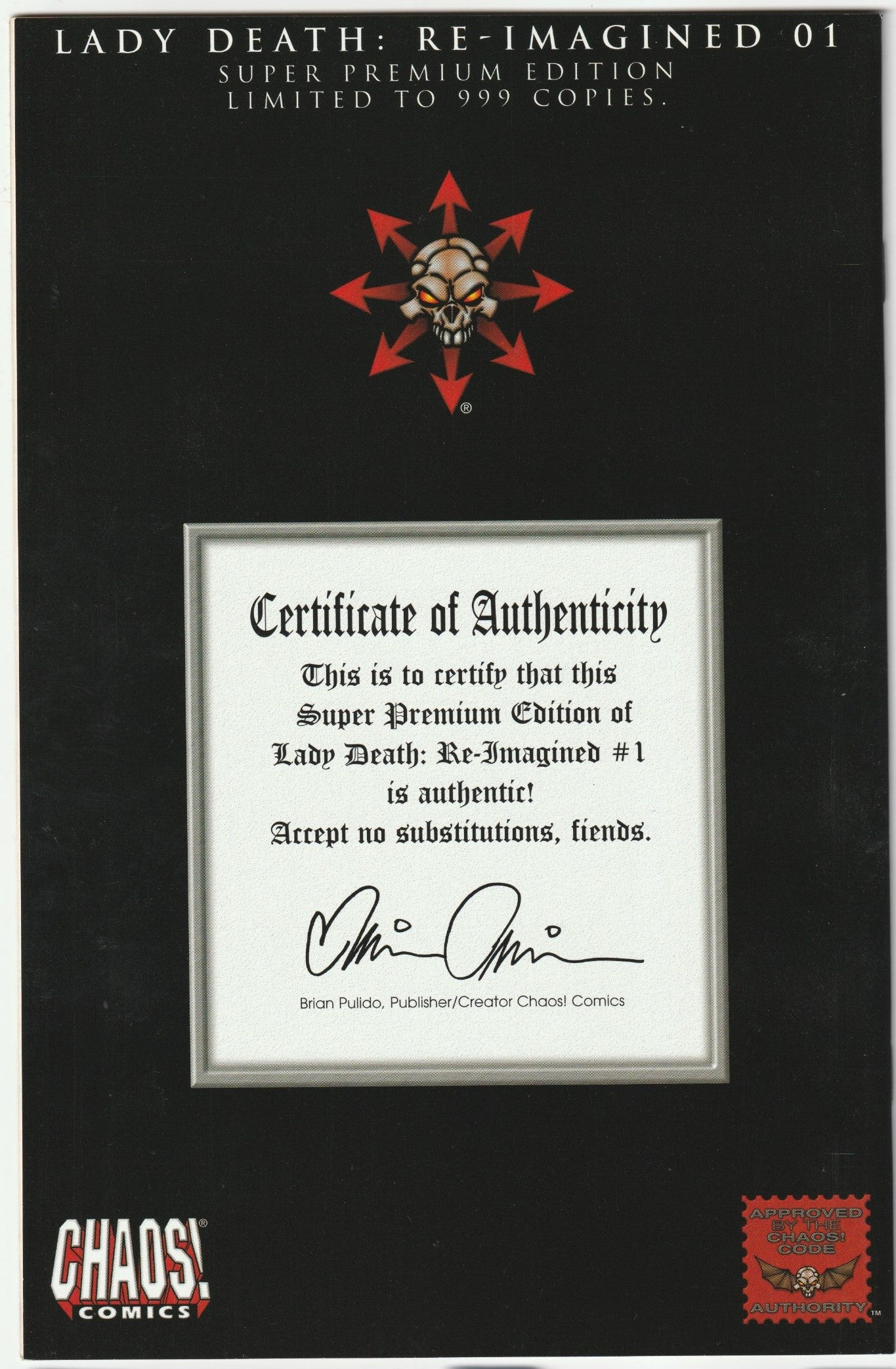 Lady Death: Re-Imagined #1 Super Premium Edition – Signed with COA, NM/NM+