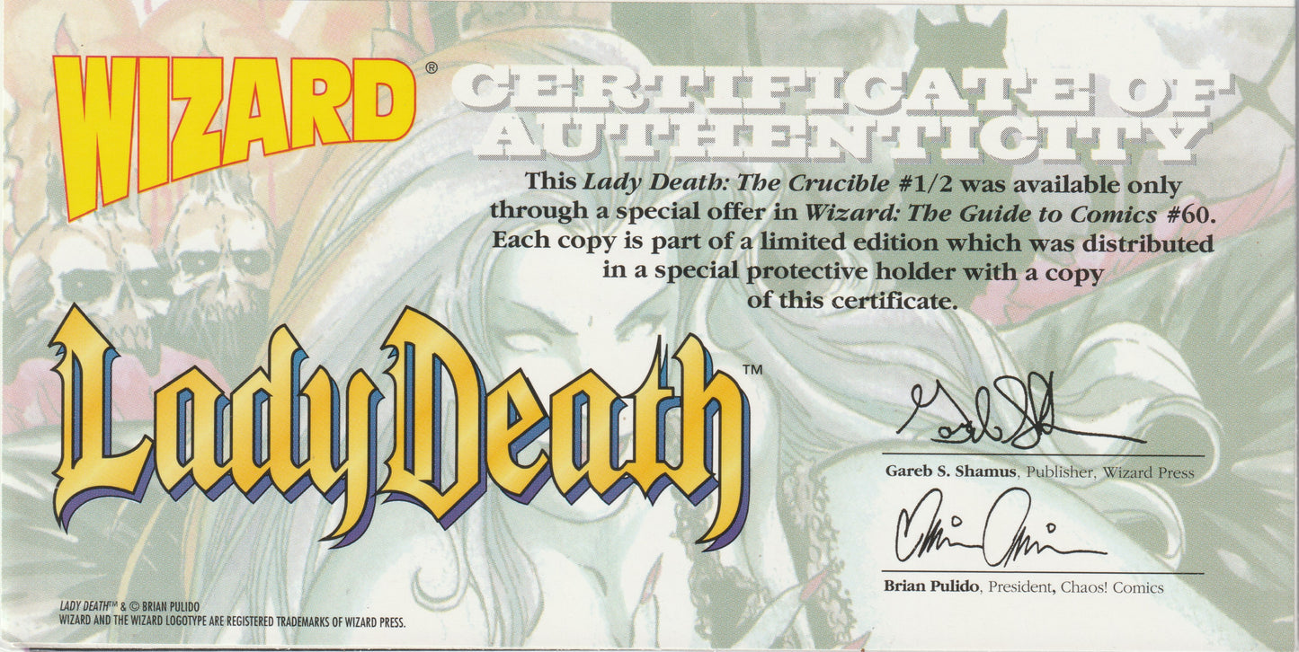 Lady Death: The Crucible #1/2 – COA Limited Edition Chaos Comics/Wizard Press Collab (1996) (NM/NM-)