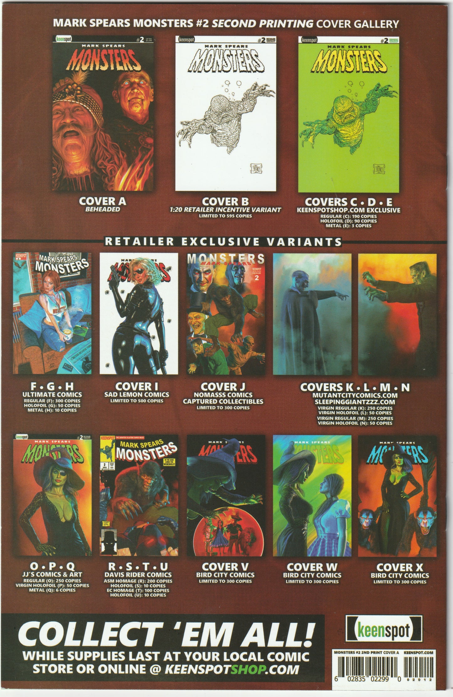 Mark Spears Monsters #2 - Second Printing, Beheaded Cover A, (NM/NM+)