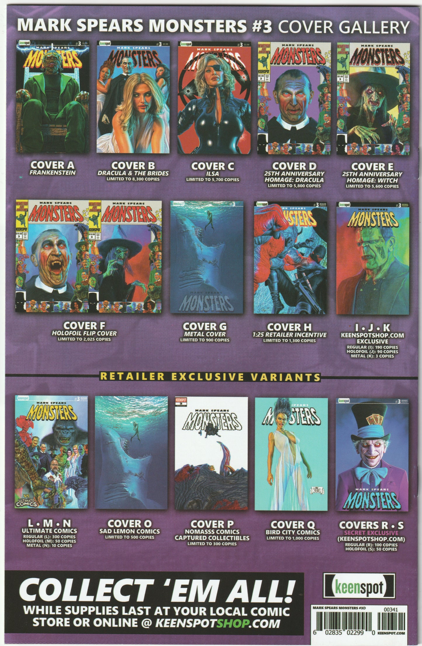 Mark Spears Monsters #3 (First Printing, 25th Anniversary Homage Dracula Cover D, NM/NM+)