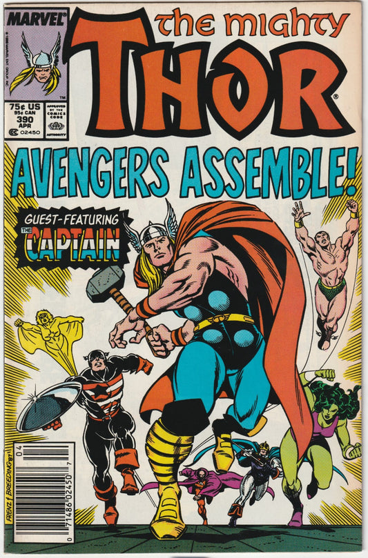 Mighty Thor (1966) #390 Newsstand (Cap Wields Mjolnir)
