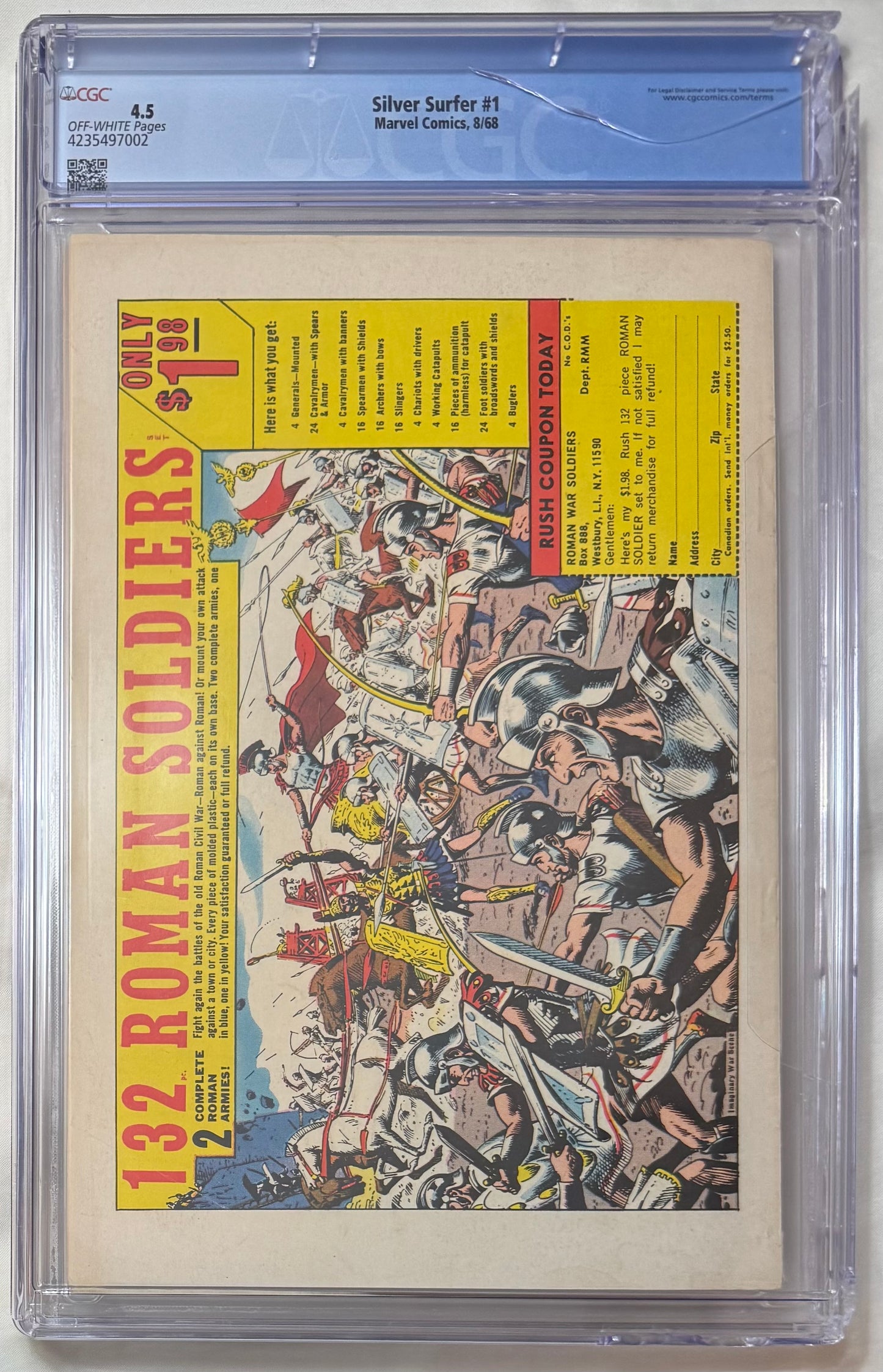 Silver Surfer Vol. 1 #1 "The Origin of the Silver Surfer!" – Marvel Comics 1968 (CGC 4.5, Off-White Pages - Cracked Case!)