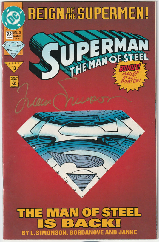 Penned by the legendary Simonson, with art by Jon Bogdanove and inks by Dennis Janke, this comic blends gritty heroism with 1990s flair. Simonson’s signature—authored by a trailblazing figure in comics—elevates this key issue into a rare treasure from DC’s seismic 1993 saga.