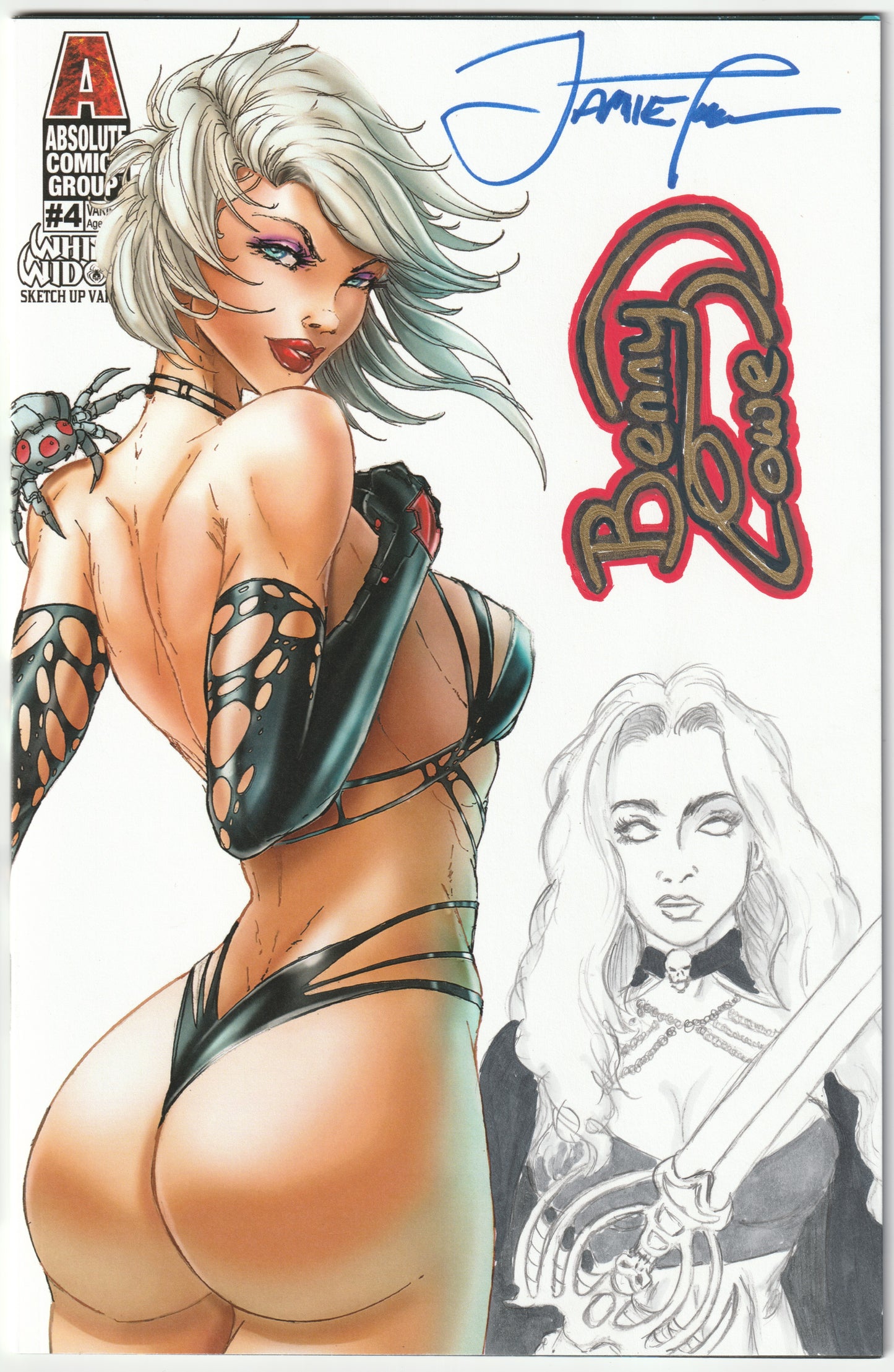 White Widow #4 Sketch-Up Variant Tyndall & Powell 2x Signed 1-of-1 Lady Death Sketch Remark with COA – Absolute Comics 2020 (NM/NM+)