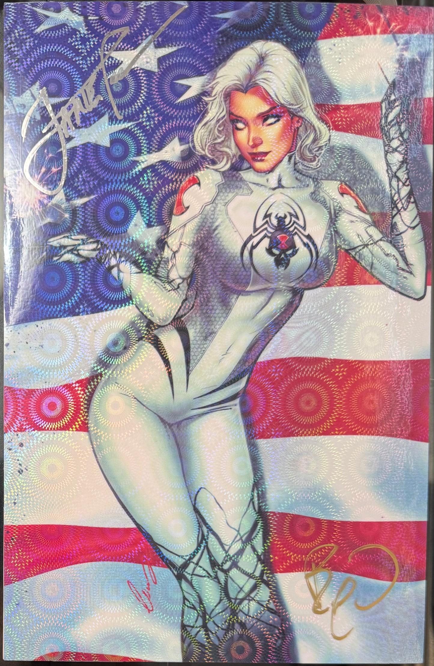 White Widow #7 American Flag Holofoil Cardstock – 2x Signed with COA (NM/NM+)