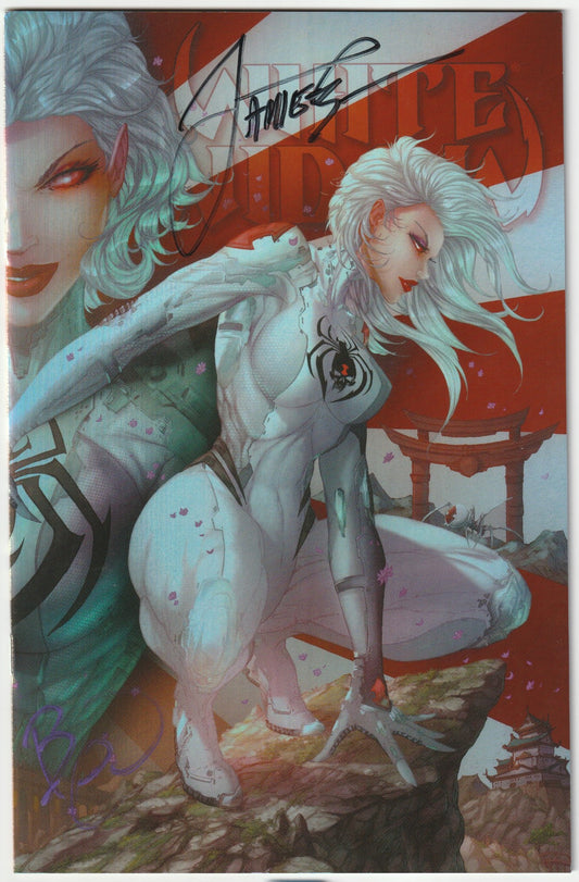 White Widow #7 Retail Metallic Wrap-Around Tyndall Cover 2x Signed COA (Cover B- Black and Purple Sigs)