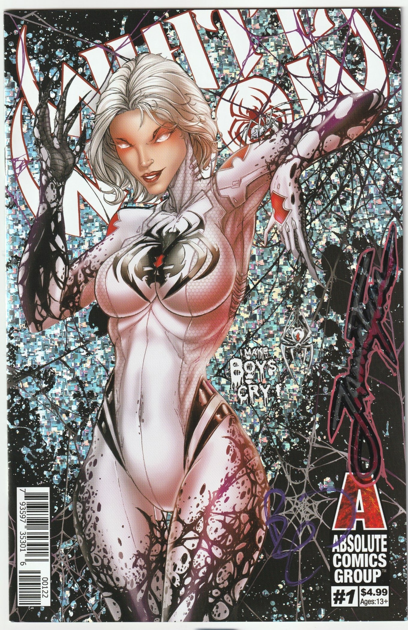 White Widow #1 Cover B Holo Foil - 2x Signed with Special Blood Signature Remark w/COA