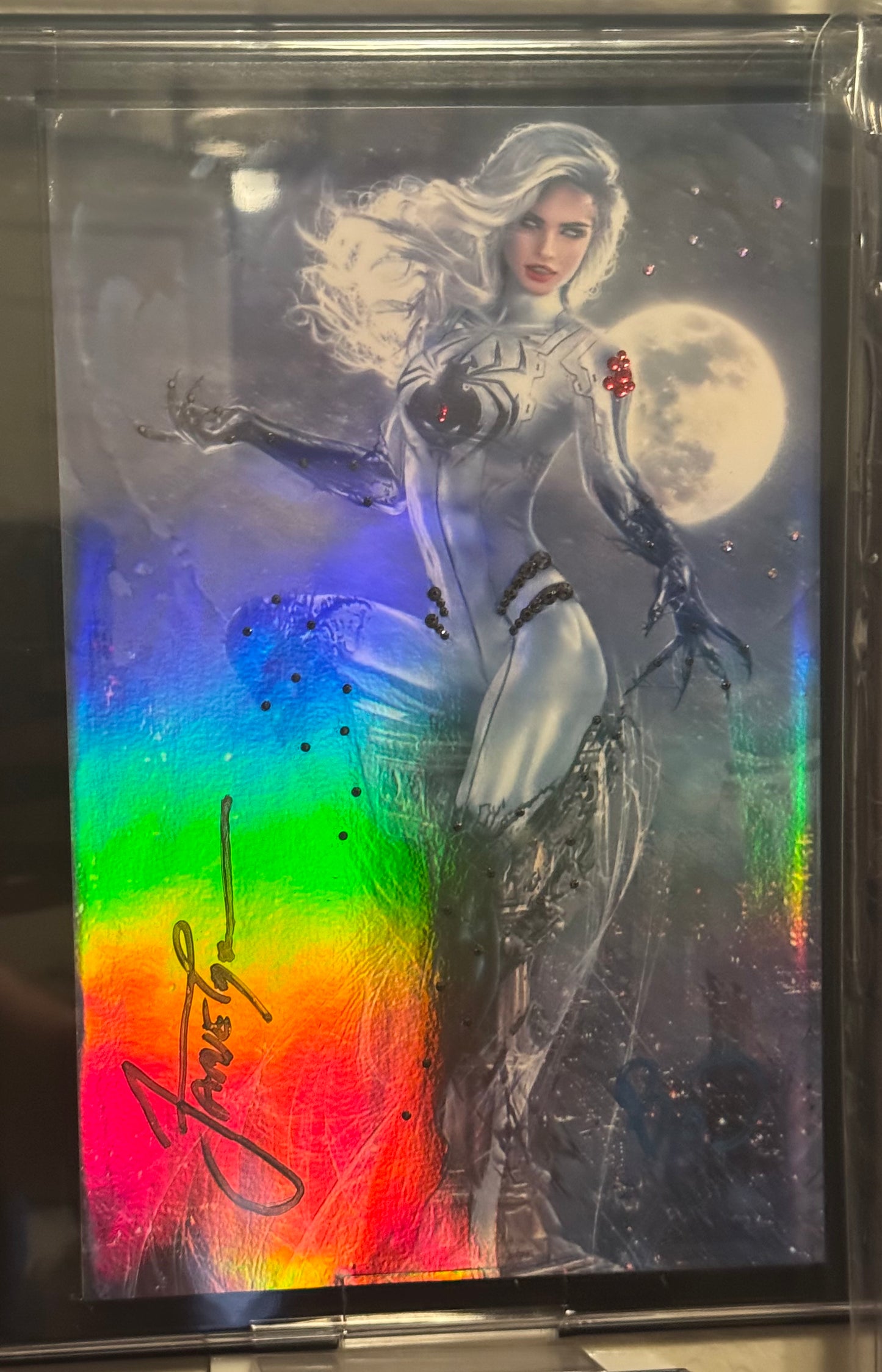 1 of 1 - Swarovski Crystals White Widow #3 (2024) Foil Variant - 2x Signed by Jamie Tyndall and Benny Powell with Metal CoA