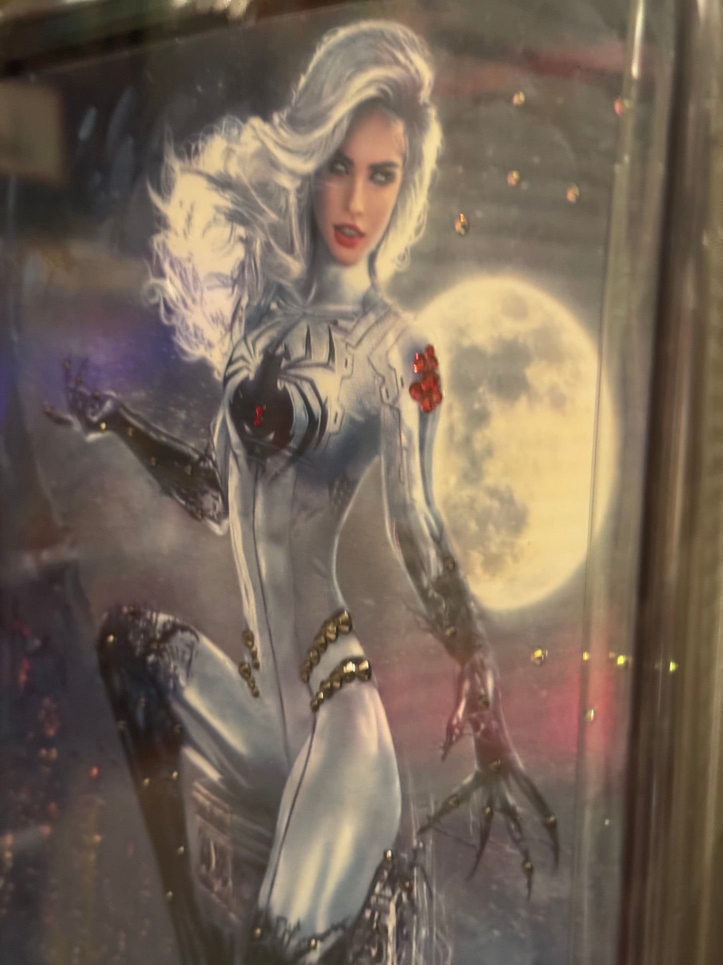 1 of 1 - Swarovski Crystals White Widow #3 (2024) Foil Variant - 2x Signed by Jamie Tyndall and Benny Powell with Metal CoA