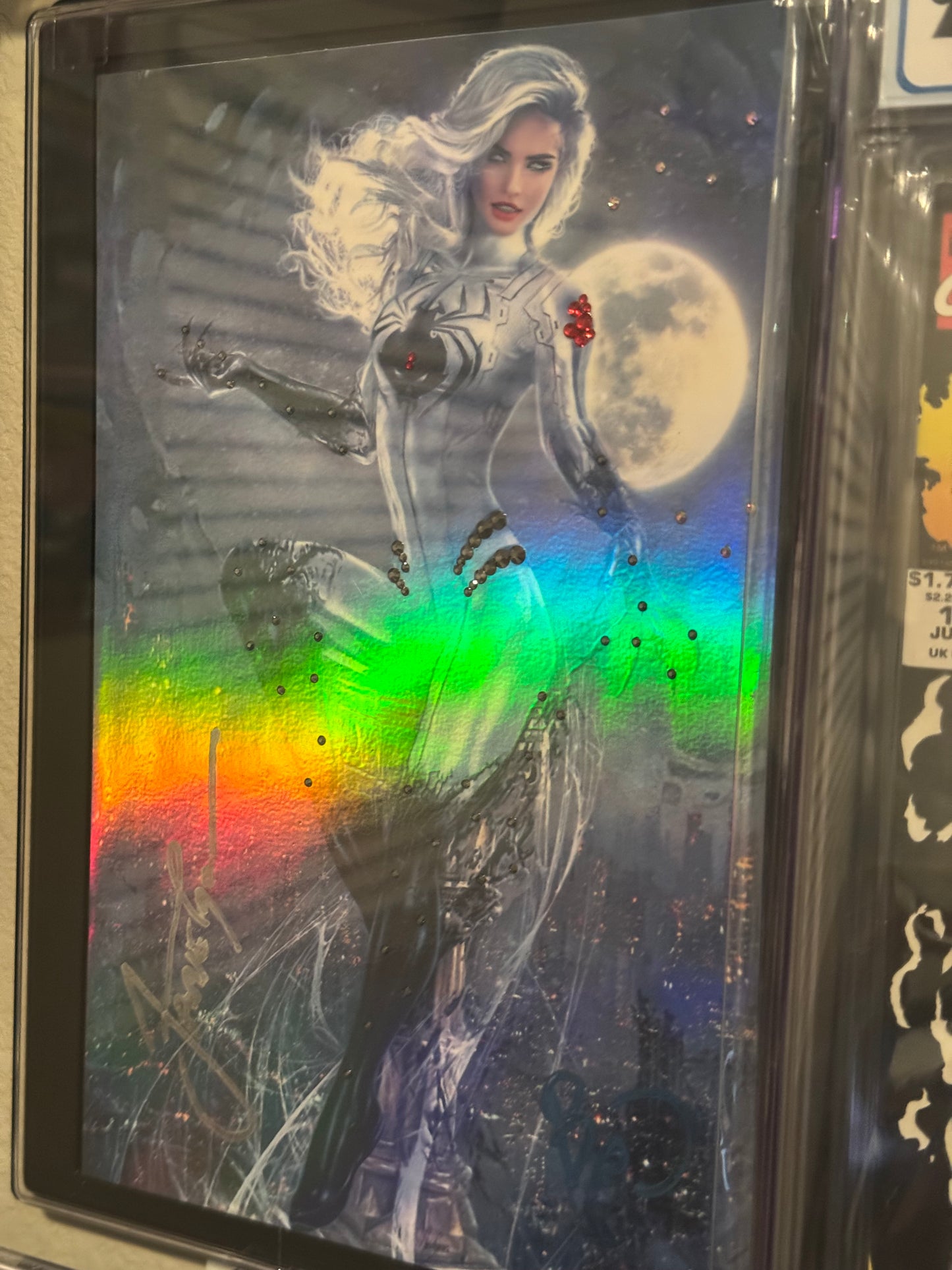 1 of 1 - Swarovski Crystals White Widow #3 (2024) Foil Variant - 2x Signed by Jamie Tyndall and Benny Powell with Metal CoA