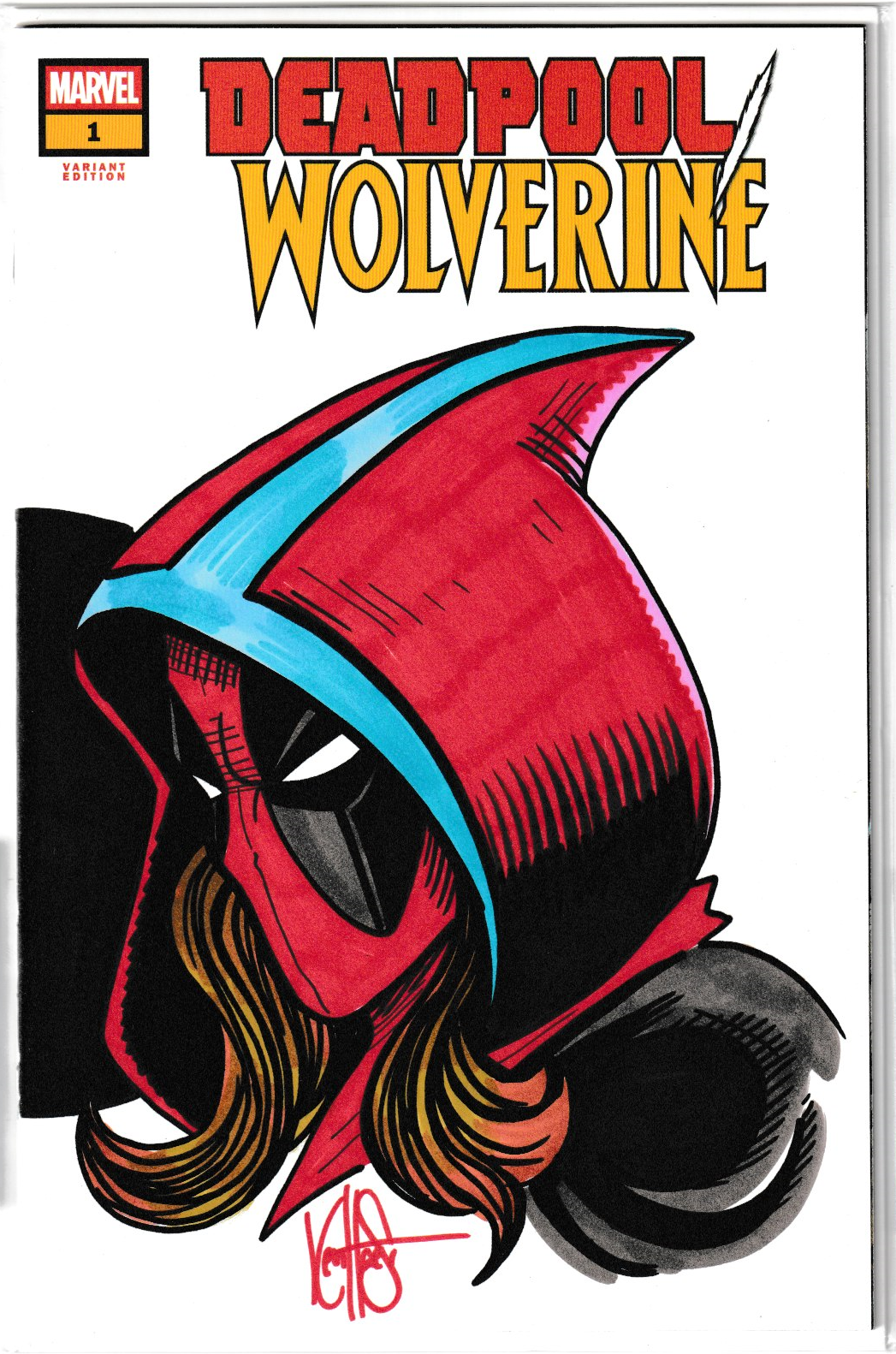 Deadpool vs Wolverine TWO COVER SET SIGNED AND REMARKED BY KEN HAESER WITH ELLIE CAMACHO DEADPOOL VS LAURA KINNEY WOLVERINE SKETCH WITH COA