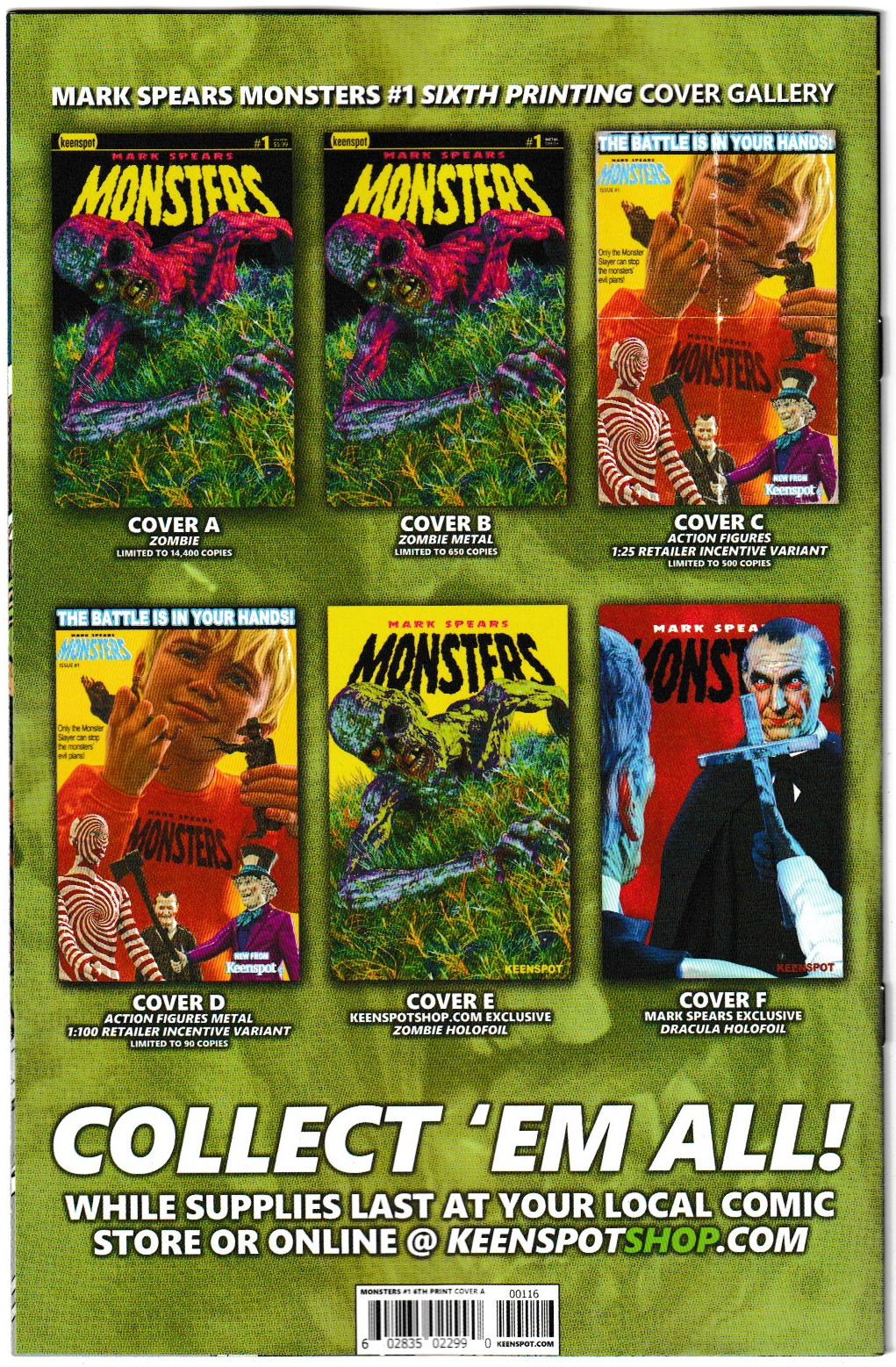 Mark Spears Monsters #1 - 6th Printing, Spears Zombie Cardstock Cover