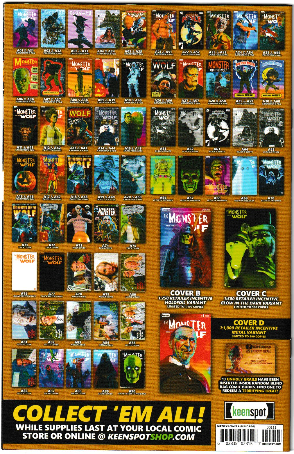 Mark Spears Monsters: The Monster & The Wolf #1 Cover A03 Variant - Print Run of 9,600