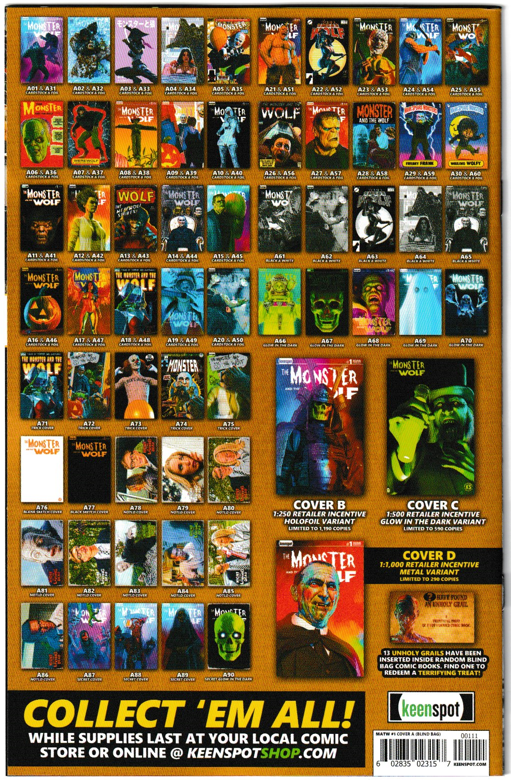 Mark Spears Monsters: The Monster & The Wolf #1 Cover A04 Variant - Print Run of 9,600