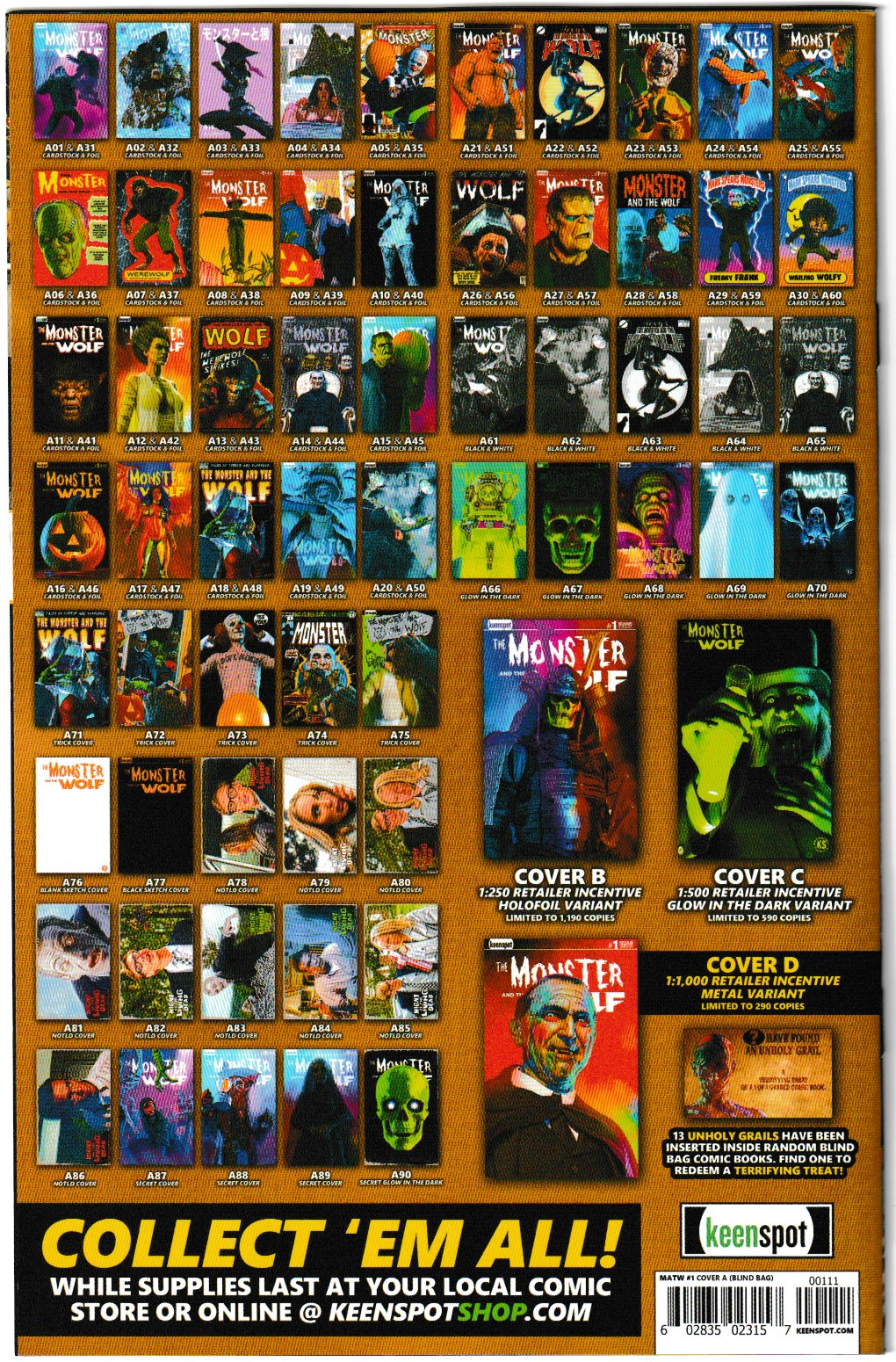 Mark Spears Monsters: The Monster & The Wolf #1 Cover A05 Variant - Print Run of 9,600