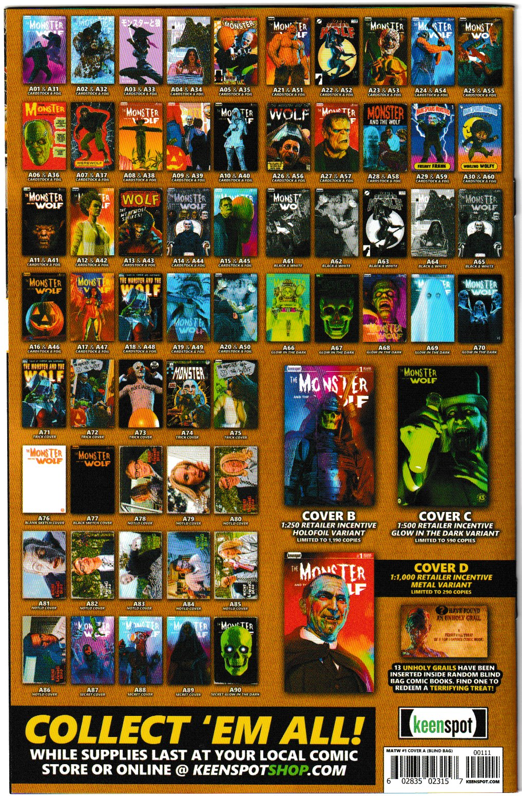 Mark Spears Monsters: The Monster & The Wolf #1 Cover A06 Variant - Print Run of 9,600