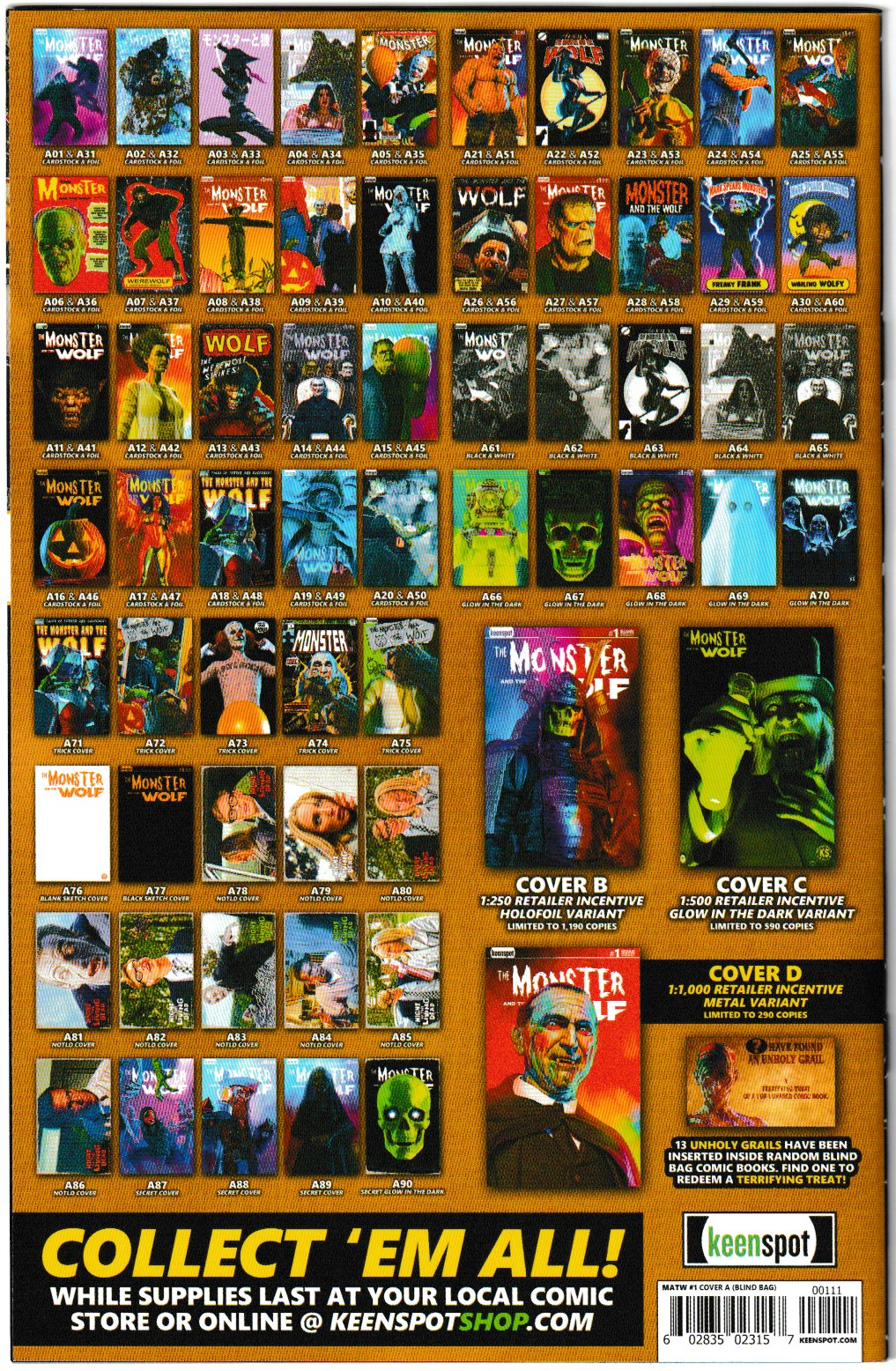 Mark Spears Monsters: The Monster & The Wolf #1 Cover A07 Variant - Print Run of 9,600