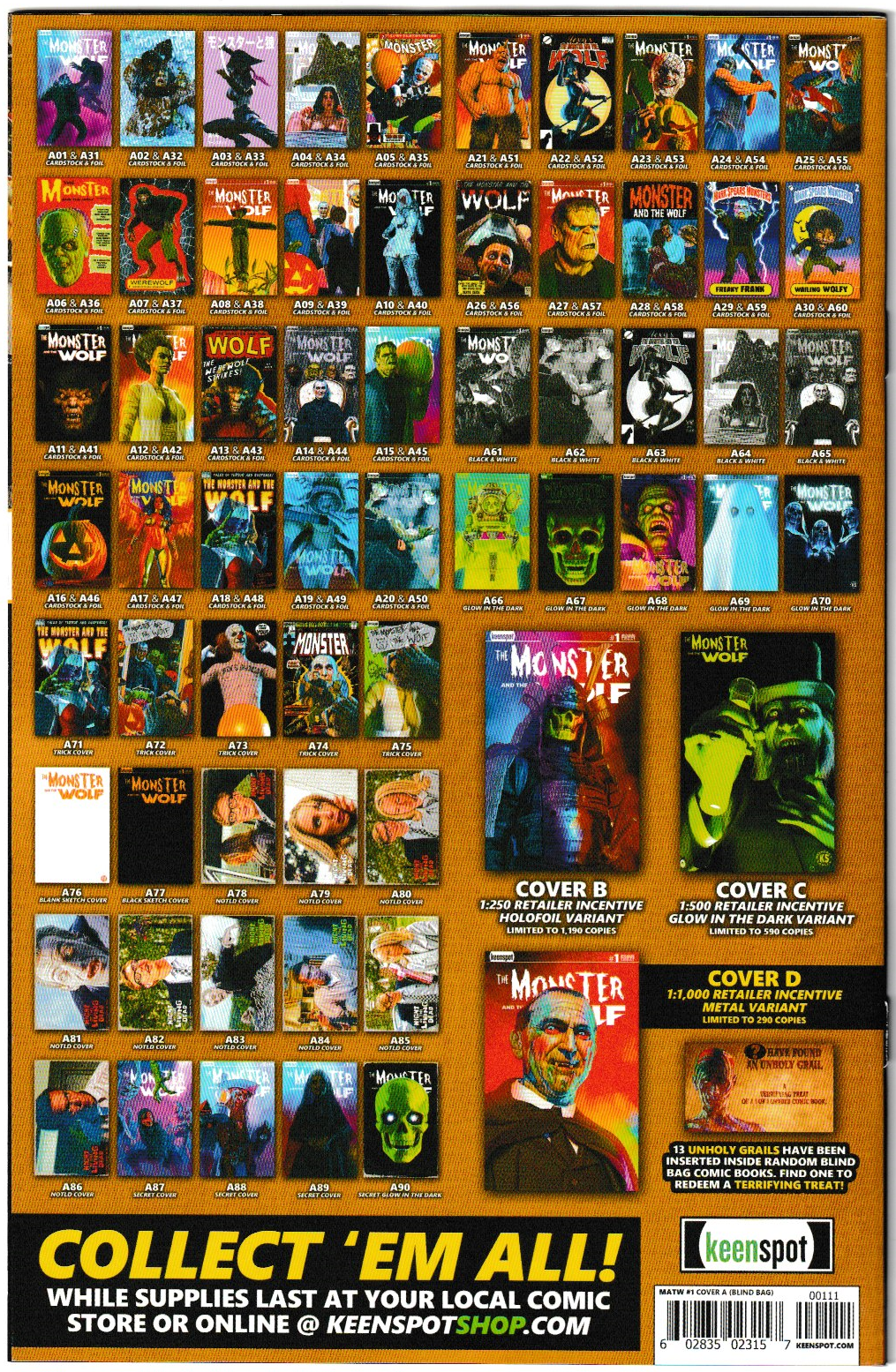 Mark Spears Monsters: The Monster & The Wolf #1 Cover A16 Variant - Print Run of 9,600