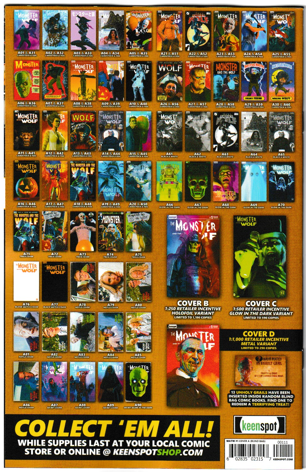 Mark Spears Monsters: The Monster & The Wolf #1 Cover A19 Variant - Print Run of 9,600