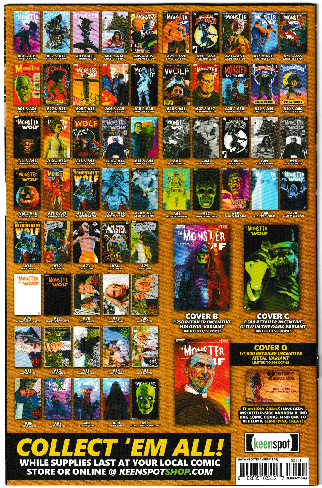 Mark Spears Monsters: The Monster & The Wolf #1 Cover A20 Variant - Print Run of 9,600