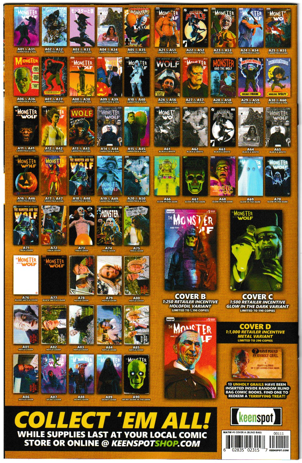 Mark Spears Monsters: The Monster & The Wolf #1 Cover A25 Variant - Print Run of 9,600