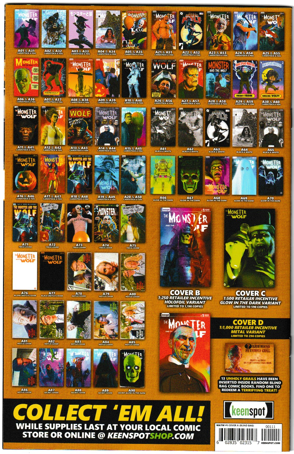 Mark Spears Monsters: The Monster & The Wolf #1 Cover A26 Variant - Print Run of 9,600