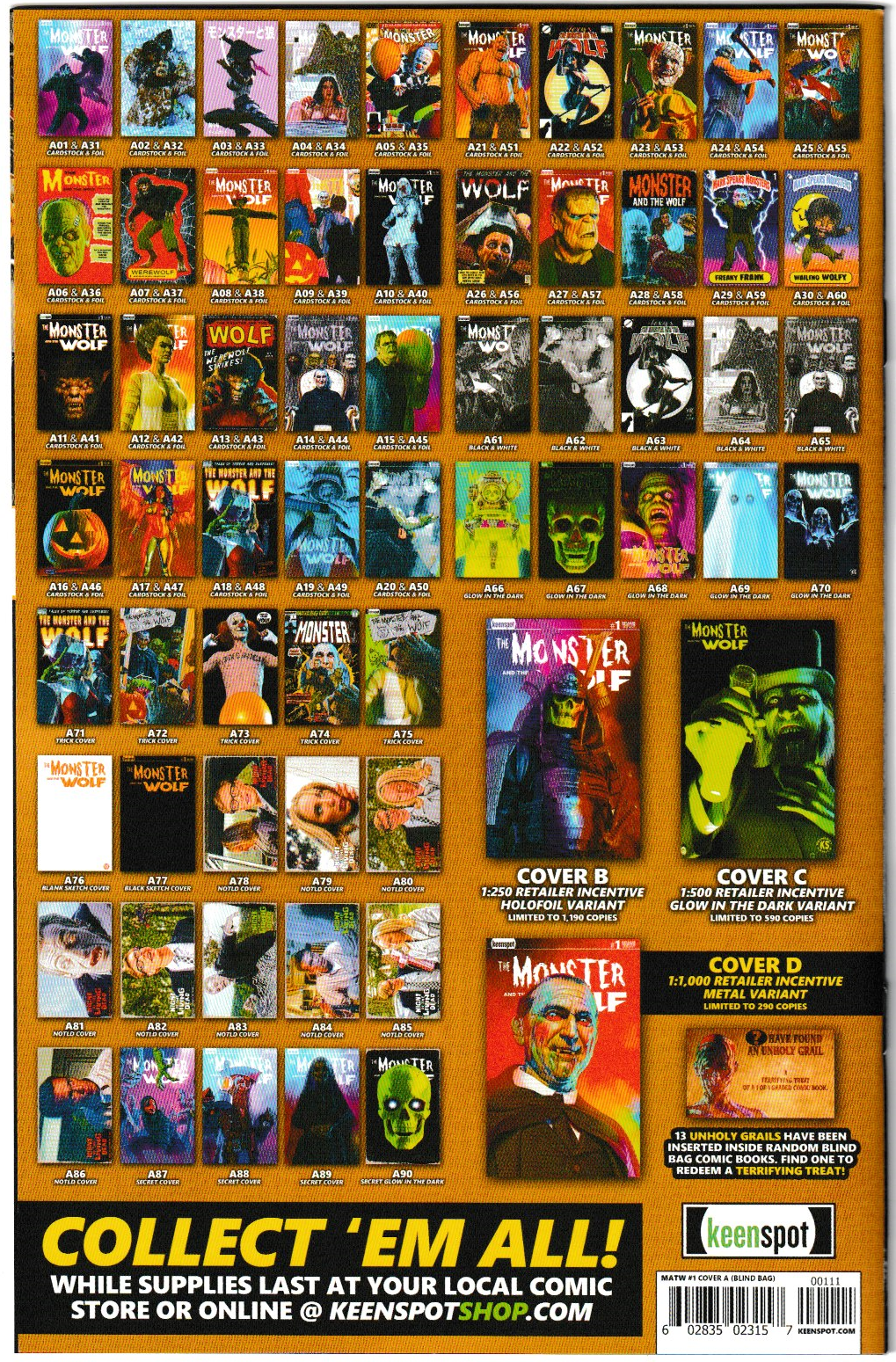 Mark Spears Monsters: The Monster & The Wolf #1 Cover A28 Variant - Print Run of 9,600
