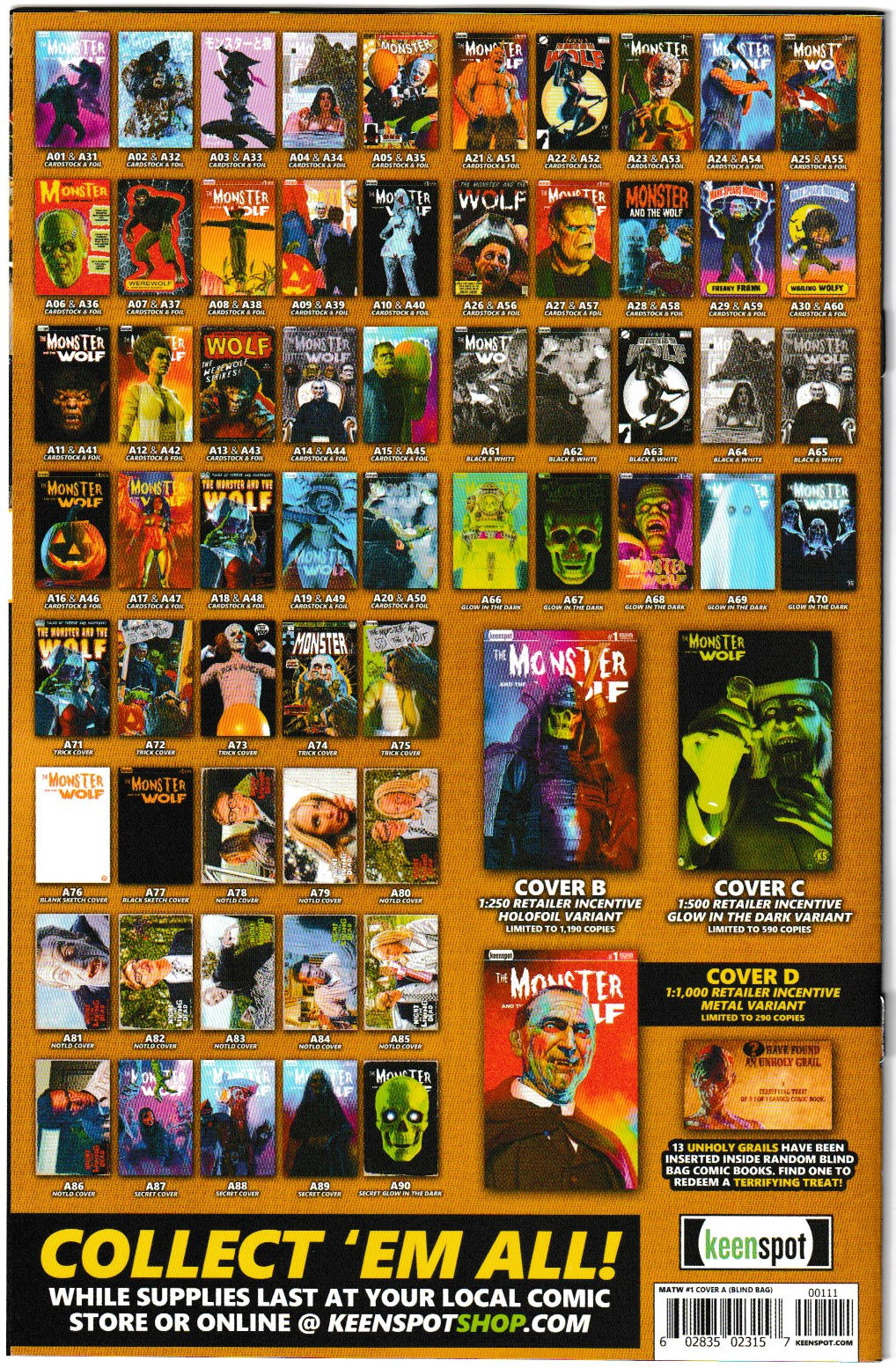 Mark Spears Monsters: The Monster & The Wolf #1 Cover A30 Variant - Print Run of 9,600
