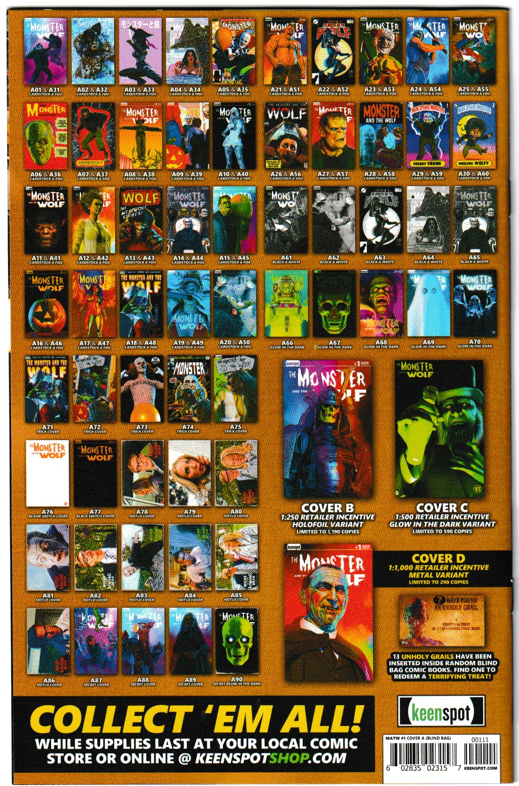 Mark Spears Monsters: The Monster & The Wolf #1 Cover A18 Card Stock Variant - Print Run of 9,600