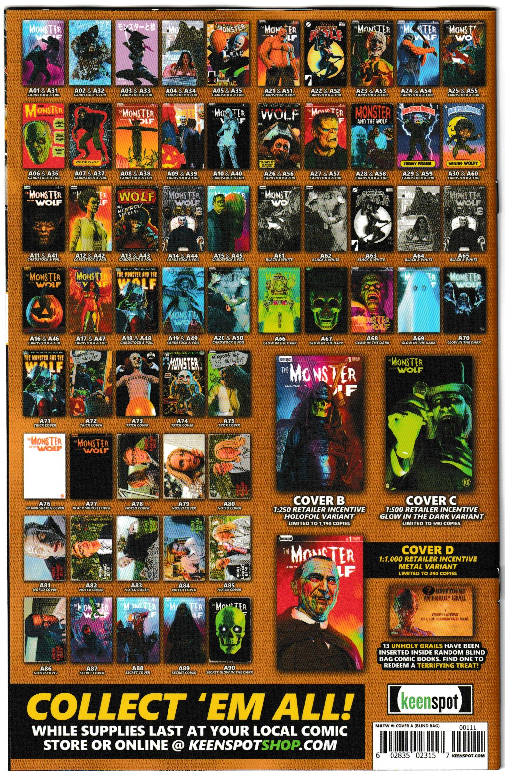 Mark Spears Monsters: The Monster & The Wolf #1 Cover A80 Night of the Living Dead Variant - Print Run of 500