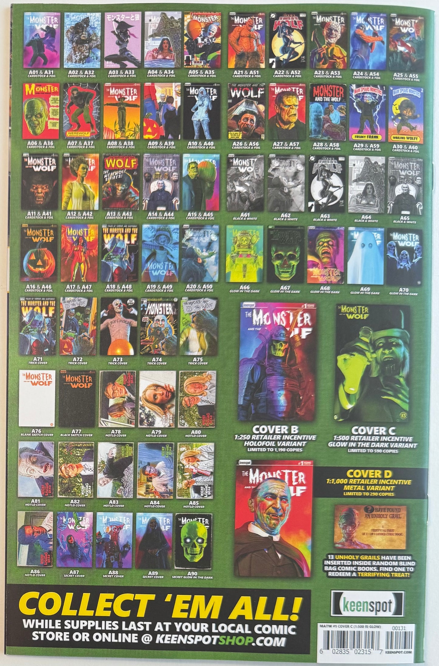 Mark Spears Monsters: The Monster & The Wolf #1 All Retailer Incentive Variant Bundle - Complete Set of C,D,E Retailer Incentive Covers + Black & White Sketch Covers (Lot of 5 Books)