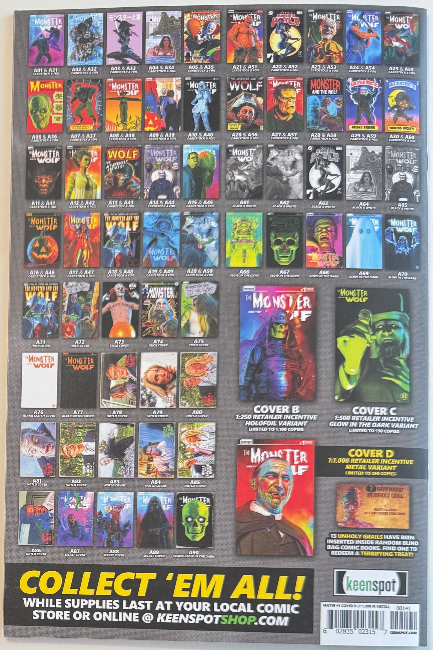 Mark Spears Monsters: The Monster & The Wolf #1 All Retailer Incentive Variant Bundle - Complete Set of C,D,E Retailer Incentive Covers + Black & White Sketch Covers (Lot of 5 Books)