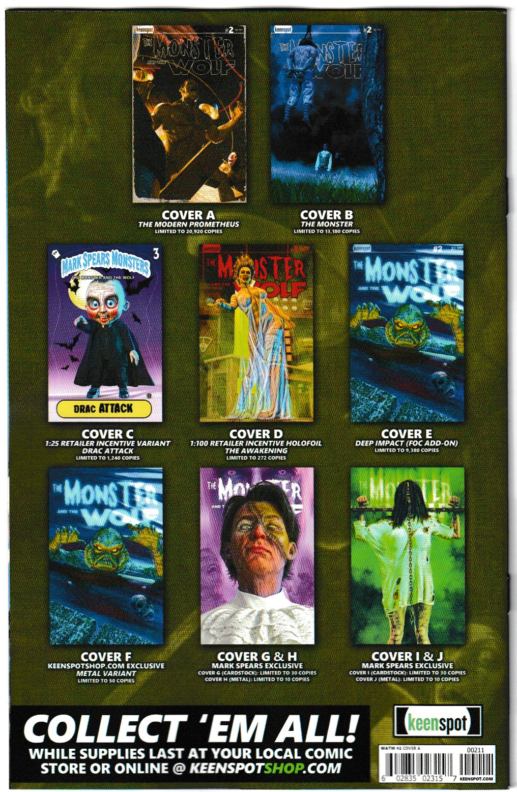 MARK SPEARS MONSTERS THE MONSTER & THE WOLF #2 CVR A MARK SPEARS THE MODERN PROMETHEUS