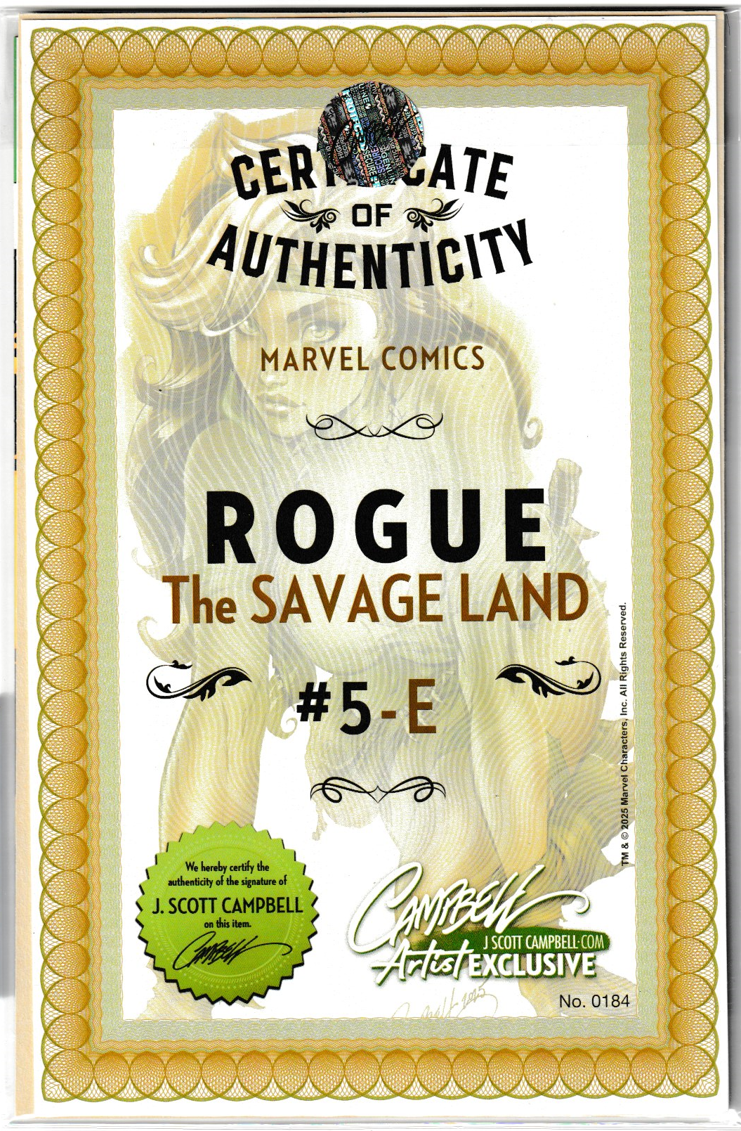 Rogue: The Savage Land #5 JSC Artist EXCLUSIVE (2025) Cover E: Gazing Rogue, limited to 1,200 copies - Signed with COA (NM/NM+)