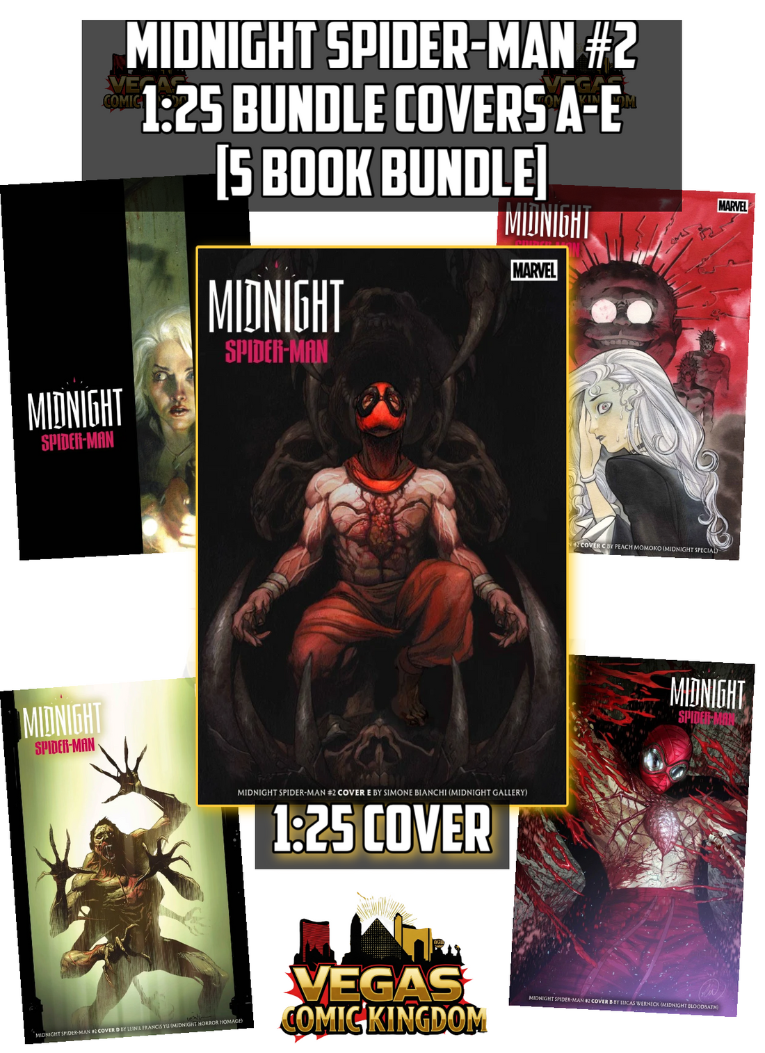 MIDNIGHT SPIDER-MAN #2 1:25 BUNDLE A–E [5 BOOK BUNDLE] — 1ST PRINT! FOC 10/12/2026 | ON SALE 11/18/2026